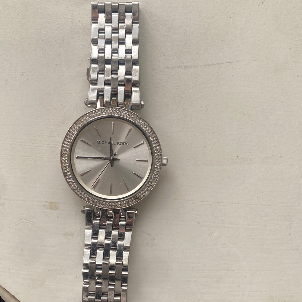 Michael Kors Silver Crystal-Bezel Stainless Bracelet Watch
